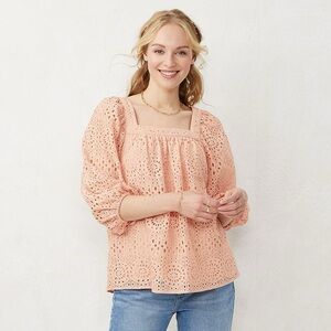 NWT LC Lauren Conrad Peachy Blush Eyelet Blouse